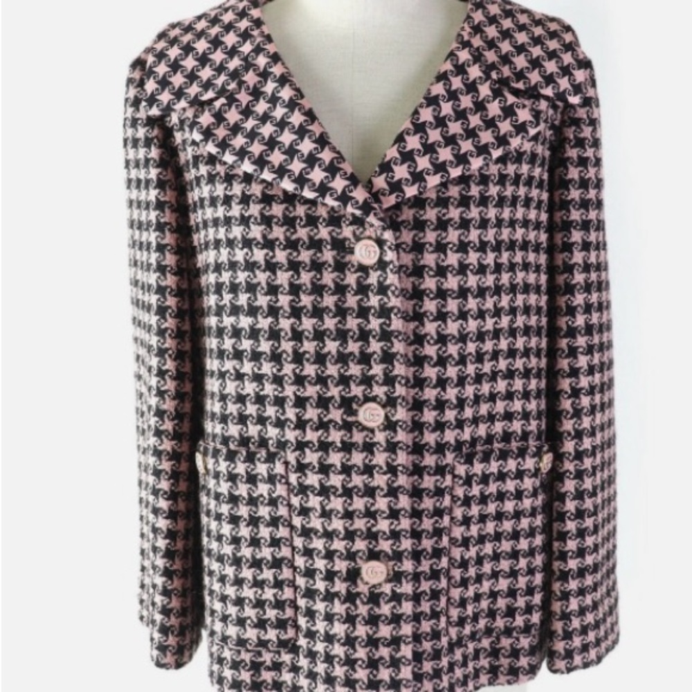 Gucci beautiful pink and black herringbone check jacket